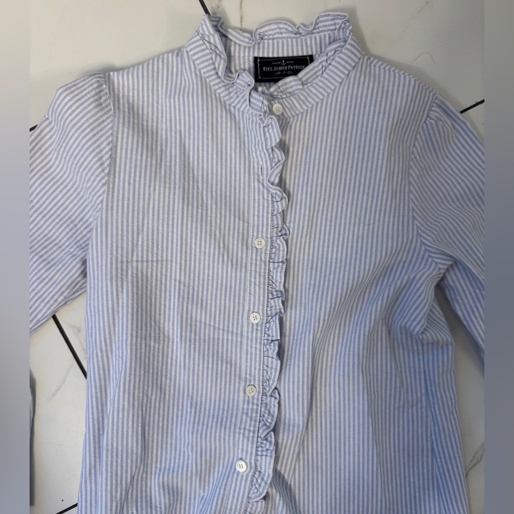 Kiel James Patrick Light Blue Striped Frill Button Down Shirt